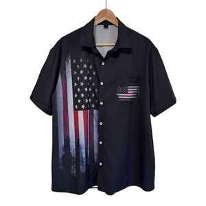 Men’s Large American Flag Button Up Collard Shirt With Chest Pocket